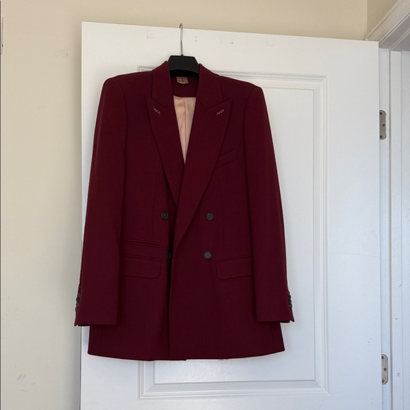 MaxMara Burgundy Double-Breasted Blazer